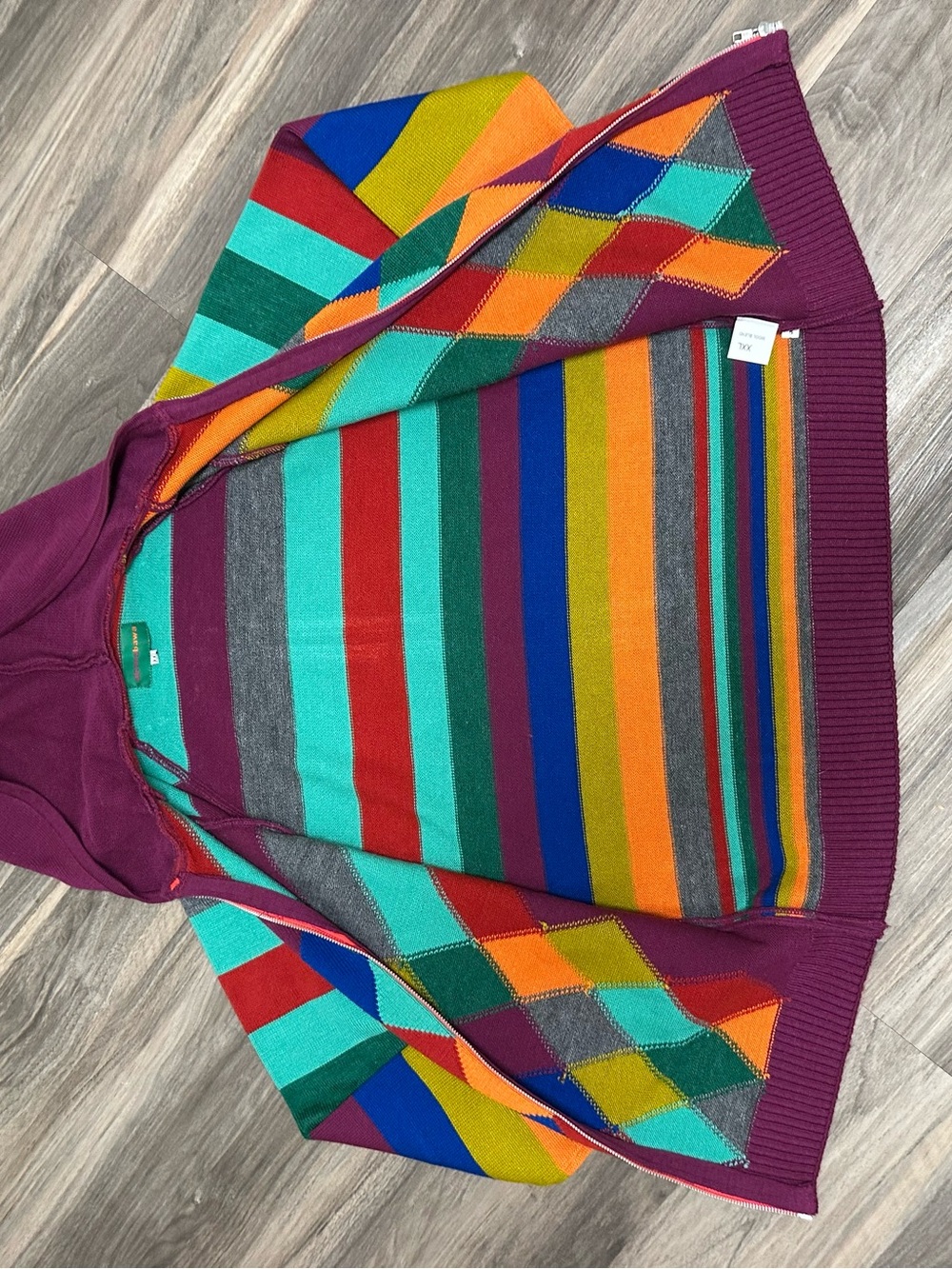 Alpana Bawa Multicolor Argyle Striped Wool Blend Zip Sweater - Picture 7 of 8